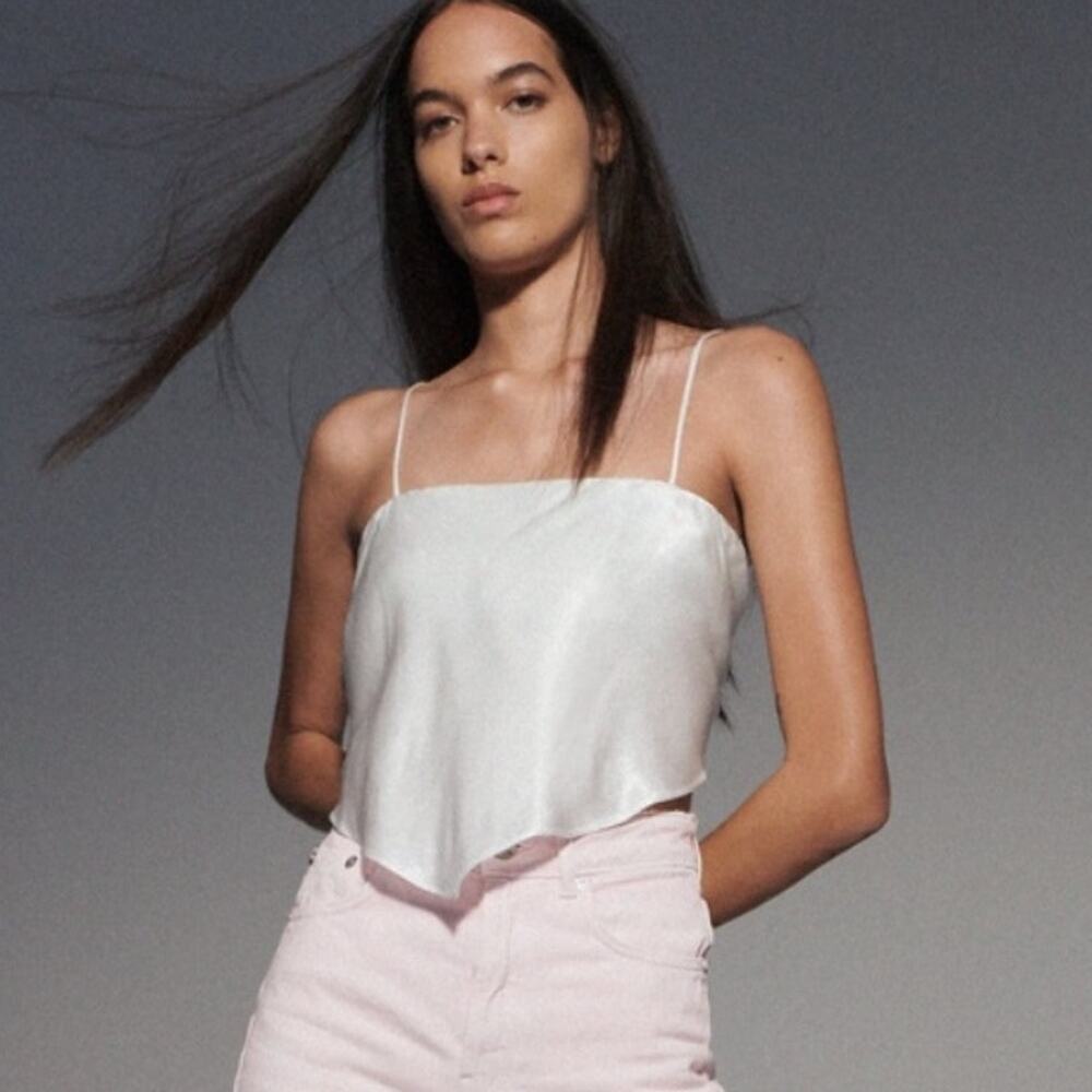 Zara satin white bandana tie back spaghetti strap cropped tank top small